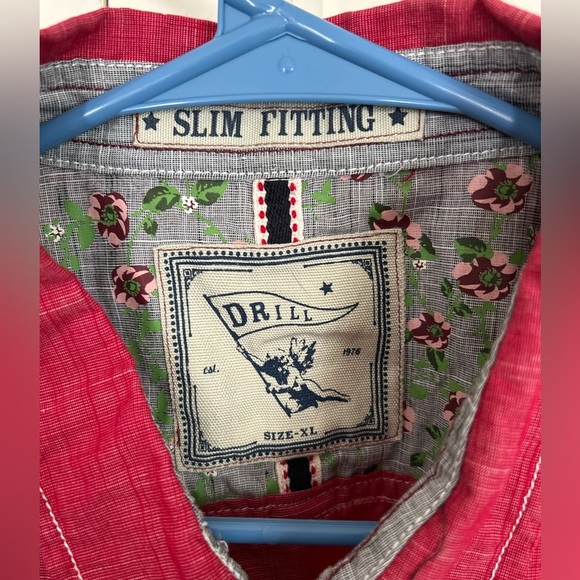 Drill Clothing Mens Red Roll Tab Sleeve Slim Fitting Button Up Shirt Size XL - Picture 5 of 9